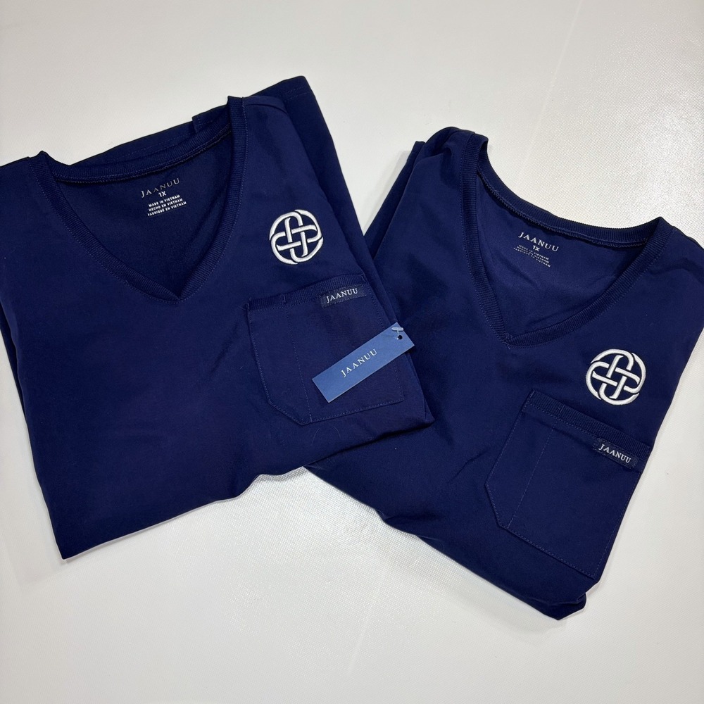 Jaanuu Scrub Top Lot of 2 Womens 1XL Blue Stretch Medical Nurse Uniform NWT